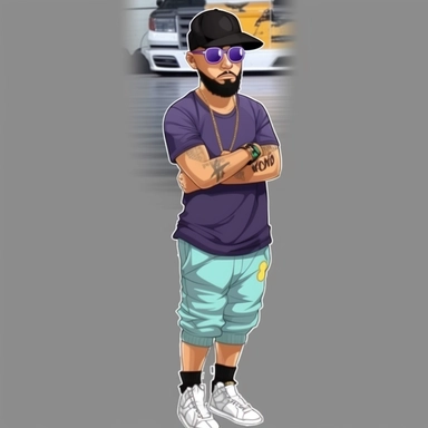 Convert into dope boy mascot guy, rectangle transparent glasses, full body cartoon, flat, clipart, 4k 8k