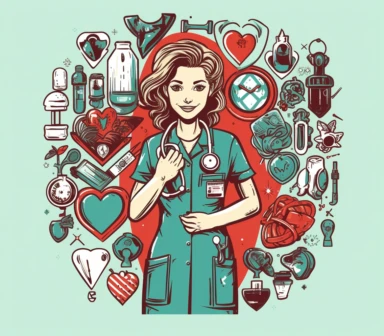 nurse clip art, medical nurse, in the style of detailed medical equipment background elements, light emerald and crimson, humor meets heart