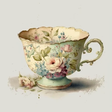 vintage old school pastel tea cup, watercolour clipart, floral art