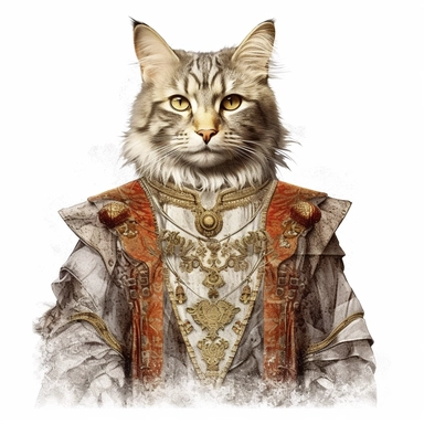 collage quirky cool collage Ancient Roman cat Felis catus clipart, Wearing a formal dress, detailed, clean line, hd, on white background, spaced out