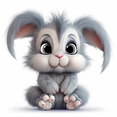 clip art, cartoon, cute, baby bunny, with large eyes, gray fur