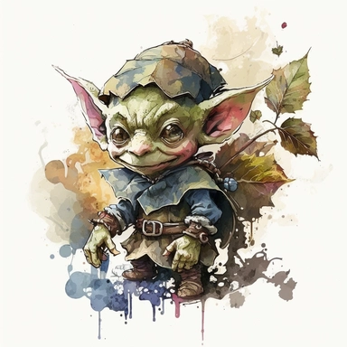 watercolor fantasy , cute goblin, clipart
