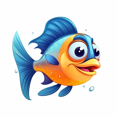 friendly cartoon fish modern clipart vector, white background, no outline