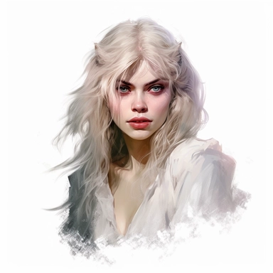beautiful stunning pretty vintage werewolf female character, paint art style, clipart, white background, superrealistic, one of a kind