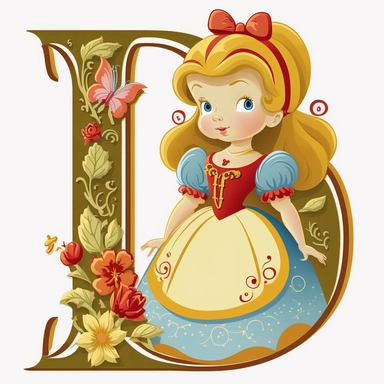 cute clipart for childrens book letter D happy disney princess theme
