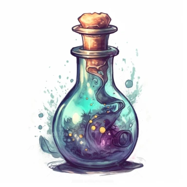 magical potion bottle, magical and mystical, video game style, clean and crisp, clipart, illustration, alchemical, smoke and embelishments, wizards potions, isolated on white background