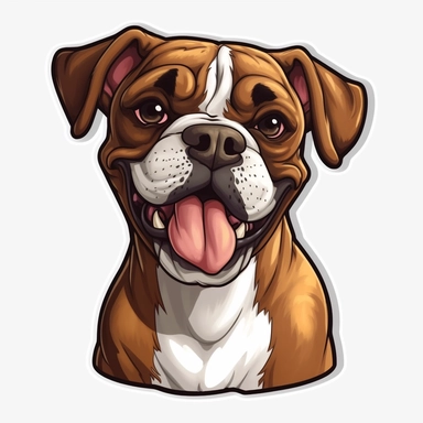 cute Dog Boxer, happy and smiling, bold line, clipart, sticker, white background, no shadow, 8k detail