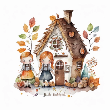 Watercolor Hansel and Gretel,halloween ,Clipart, colorful, white background