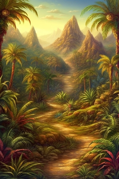 realistic clipart of aztec enchanted landscape, digital painting