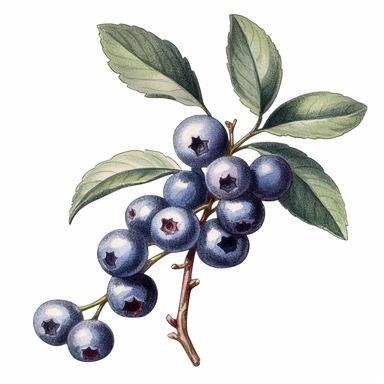 single blueberry clipart illustration, white background,