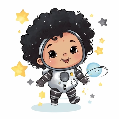 Clipart of super cute baby astronaut,black girl , stars, white background