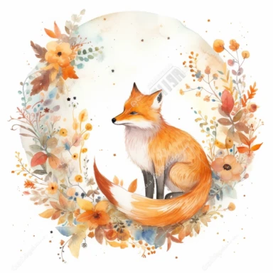 fox moon clip art october download, in the style of intricate, delicate flower and garden paintings, light white and orange, the stars art group (xing xing), dreamy watercolor florals, faux naïf, shaped canvas,white backgound