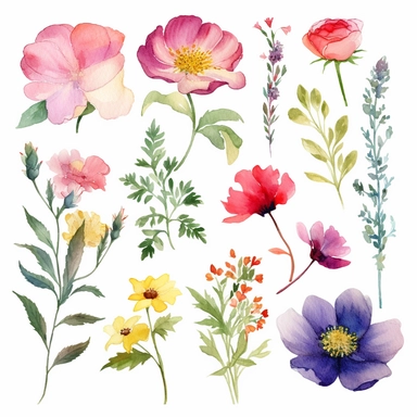 watercolor clipart of flowers, single design, 8k