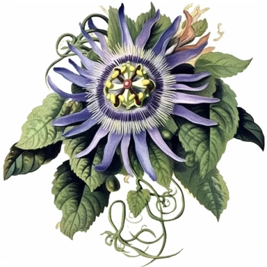 clipart, vintage medusa passion flower, botanical illustration, from gardening magazines from 1700's to the early 20th century