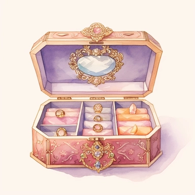 Watercolor detailed intricate jewellery box with glass panels for a princess in soft colors with diamonds clipart - Image #1 <@1098423716465102849> - Image #1 <@1098423716465102849> - <@1098423716465102849> (fast)