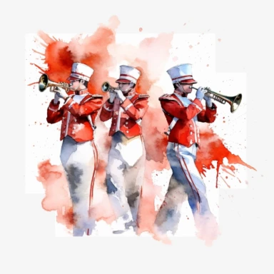 clipart, watercolor, modern high school Georgia marching band, simple, 3 colors, watercolor, white background, v 5.1 s 99