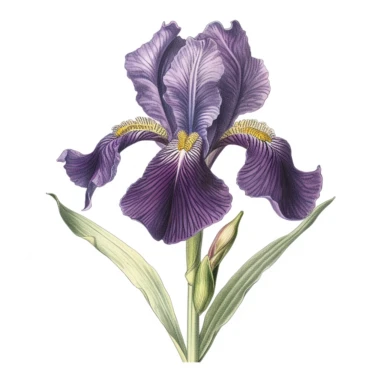 clipart, a single purple iris flower, vintage seed catalog style, Cole's garden annual 1915 , high quality Vector illustration. Isolated on a white background, no gradient, text