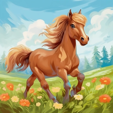 Cartoon horse Field Oil Painting Clip Art