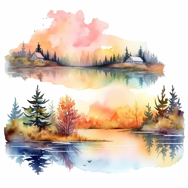 imagine watercolor clipart set computer lanscape