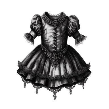 vintage gothic baby dress, victorian, dark fantasy, clipart, white background