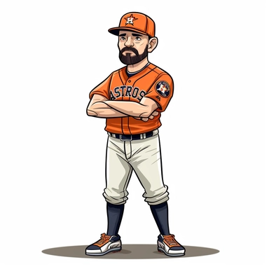 full body perspective of a Houston Astros baseball player cartoon illustration clipart, white background
