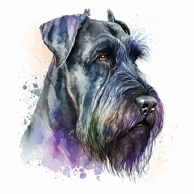 Generate a watercolor-style image of a Giant Schnauzer dog Clipart with natural watercolors on a white background