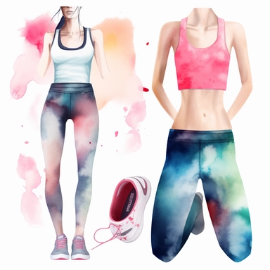 watercolor,clipart,gym girl,single design,sport top,sport pants
