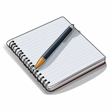 A very minimalistic clipart illustration of a pen and notepad with a white background