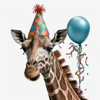 giraffe with birthday party hat and balloon clipart