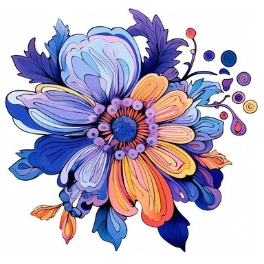 a flower clipart, in the style of violet and blue, creative commons attribution, pont-aven school, primary colors, bloomsbury group, animated gifs, cut and paste on a white background--ar 293:151