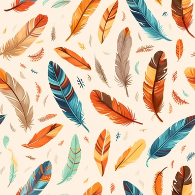 Vintage feather and birds clipart set, seamless pattern illustrations