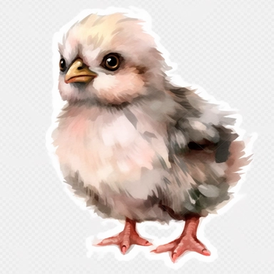watercolor, Chickens big eye kawaii png Full body realistic cartoon in 32K UHD ,cute. 15 cm thick outline. Black color. There was no shadow on the ground. 8K with realistic watercolors and detailed illustrations. PNG clipart, transparent white background