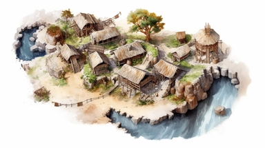 isolated images, illustrations on a white background, realistic top down overhead view caveman village map, Clipart, watercolor, realistic, isolated, full building, highly detailed, hdr, 32K, photo expert quality, watercolor realistic, hyperrealistic and highly detailed, isolated on a white background