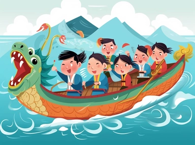 new year dragon boat traditional clip art, in the style of narrative-driven visual storytelling, quito school, illustrated advertisements, creative commons attribution, digitally enhanced, storybook illustration, 2d game art