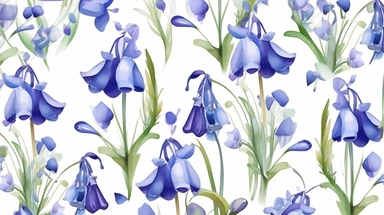 bluebell wood flowers, Watercolor, vector, white background, clipart, Seamless patterns, repeating patterns design, flat illustration,outlined , Vector, 4K, Art station, digital print, highly detailed clean, A detailed illustration a field,3D vector art, cute and quirky, fantasy art, watercolor effect, bokeh, Adobe Illustrator, hand-drawn, digital painting, low-poly, soft lighting, bird's-eye view, isometric style, retro aesthetic, focused on the character, 4K resolution,vector image, photoreali
