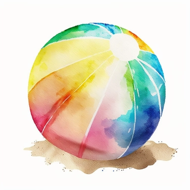 colorful watercolor summer beachball, clipart, white background--no text