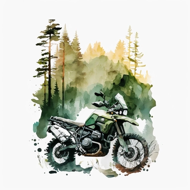 bmw gs, clipart, simplistic, watercolour, forest