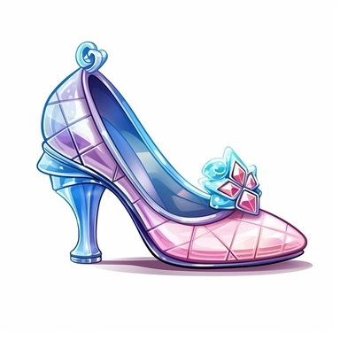 Cartoon Pastel princess glass shoes clipart, high detail, illustration style, high solution, on the white background