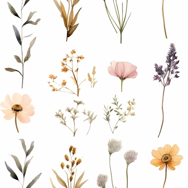 A watercolor Wild Flower Clipart FRAME, neutrl colors, Boho Minimalist, extremely 4k quality, by Daniprint Etsy store