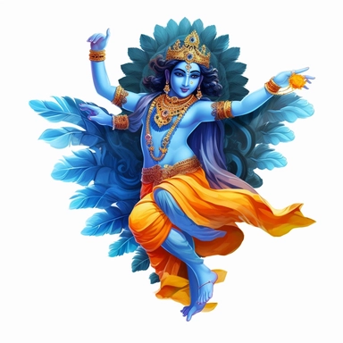 indian god clipart, leaf art [God] [blue colored body] [lord vishnu] , High defination clipart [8k]