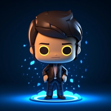 3d character of business man standing free 3d stock clip art, 3 head body,Chibi, in the style of digital neon, circular shapes, dark blue and brown, villagecore, mechanical designs, kintsugi, performance-oriented
