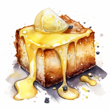 Gooey butter cake sharp illustration clipart, watercolor art, insane detail, white background
