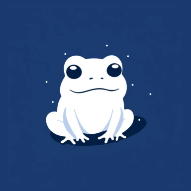 Minimalist white frog on a dark blue background negative space cuteness, flat, vector, clipart