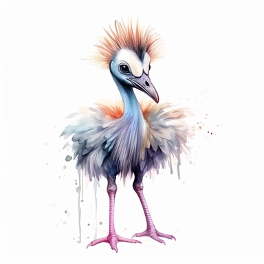 clipart full body friendly watercolour cute little baby grey crowned crane, realistic, detailed, white background, contour