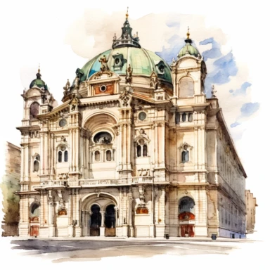 a Austria Vienna Opera House in the style of watercolour clipart with detailed brush strokes