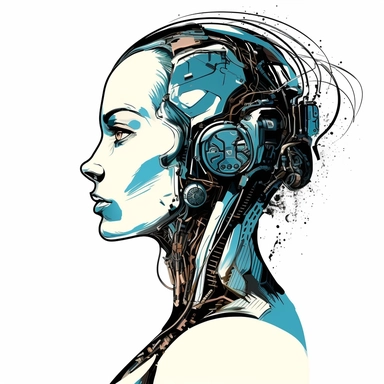 beautiful female robot head from side science fiction clipart