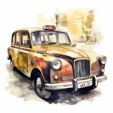 water color London Cab Clipart, isolated on white background