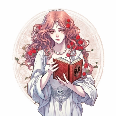 Aphrodite holding a love spellbook Tokyo Ghoul anime style, clipart on white solid background