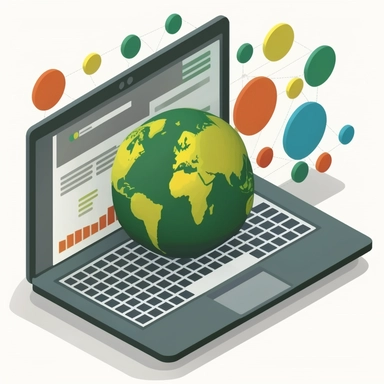 a laptop with a globe on the screen, take control of your data, digital marketing, marketing illustration, svg illustration, inspired by Peter Benjamin Graham, clipart icon, professional online branding, displaying stock charts, trading stocks, business logo, vector graphics icon, datanft as a data avatar, tools for science research, logo for research lab, cgtrader