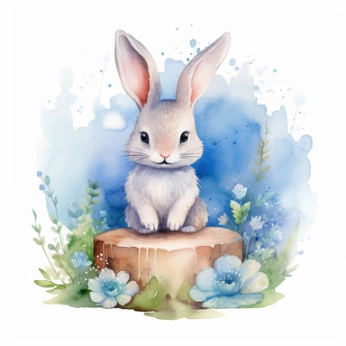 Easy to cut, Dreamy watercolor bunny from a fairytale forest clipart